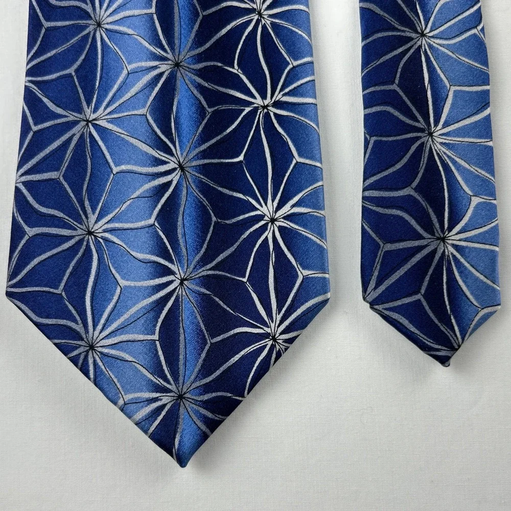 J. Garcia Silk Tie Aztec‎ Objects Blue Geometric Pattern Made USA Mens